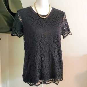 Brooks Brothers Black Lace Front Short Sleeve Shirt - Medium